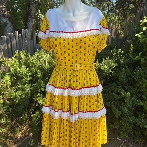 1950a Floral Ruffle Square Dancing Dress